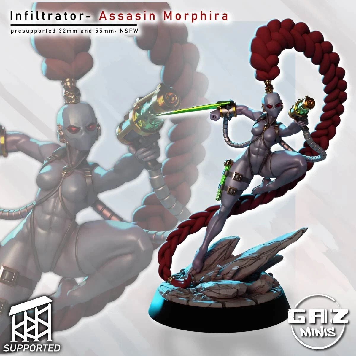 Female Infiltrator Assassin Morphira model by Gaz Minis 32mm or 75mm figure