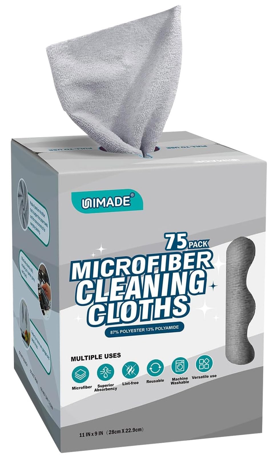 UNIMADE Microfiber Cleaning Cloth, 75 Sheets Towels 75 Pack, Grey