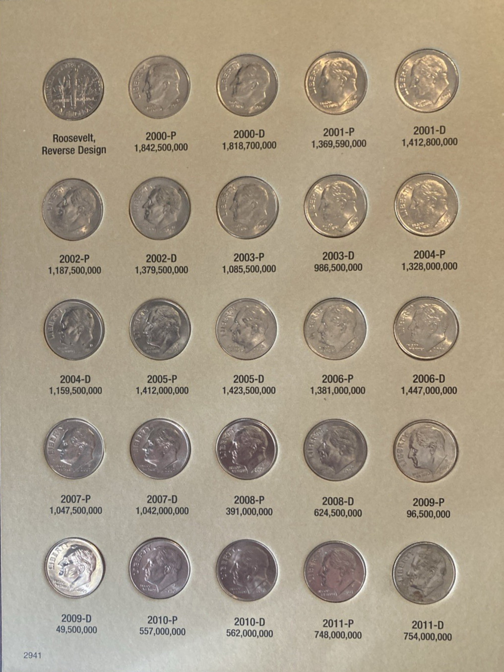 2000-2026 Roosevelt Dimes P&D Complete Set 55 coins in HE Harris Folder