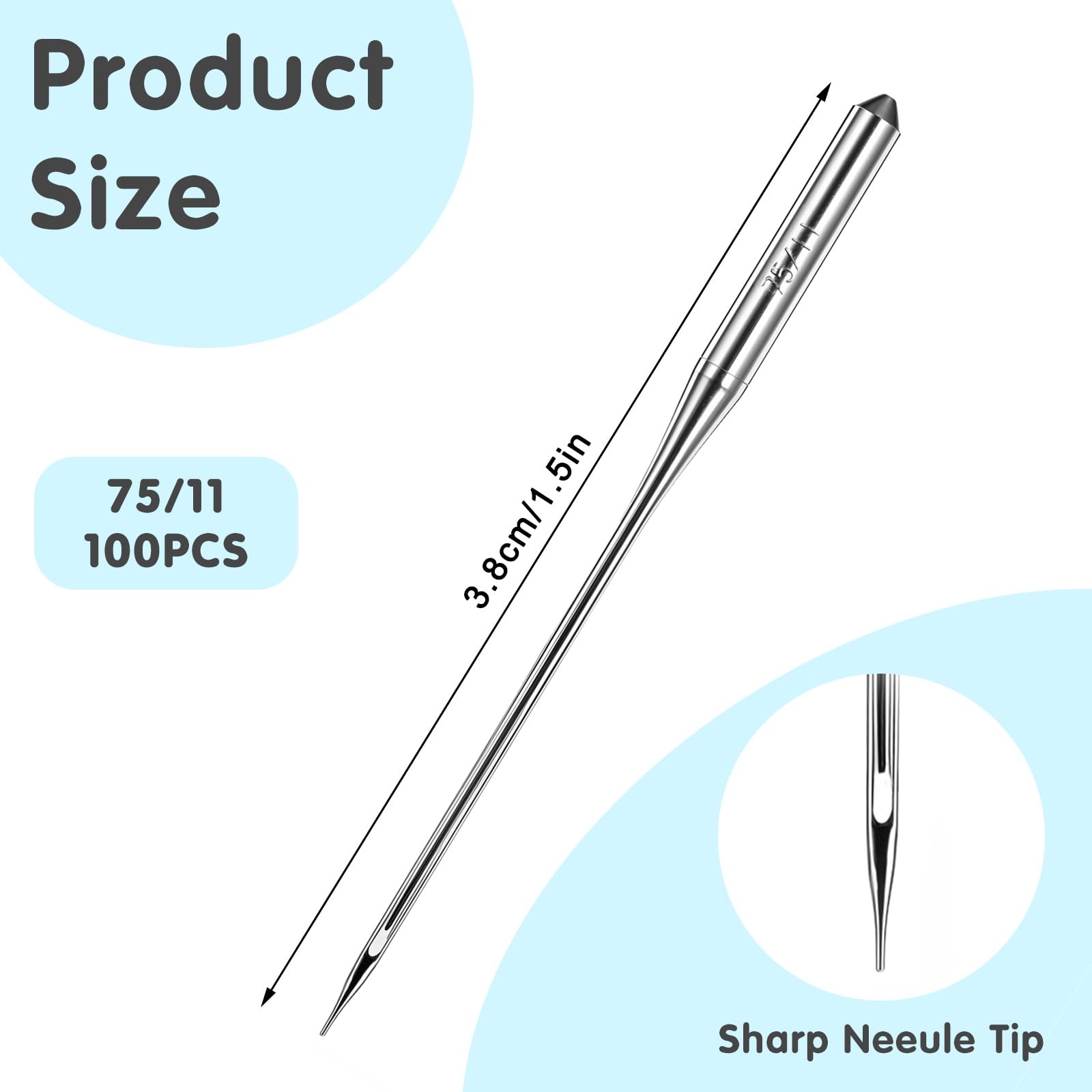 Singer Brother 100 Pcs Universal Sewing Machine Needles - Size 75/11, silver