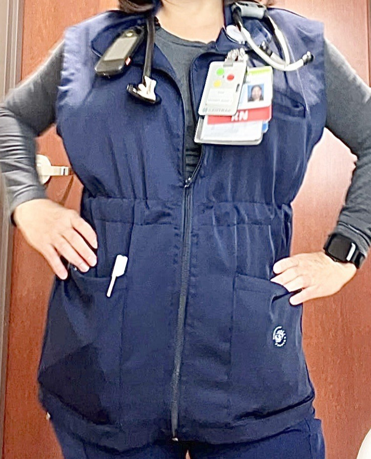 Nurse Vest Uniform NavyBlue LARGE  Big Utility Pockets Adjustable Waist Full Zip