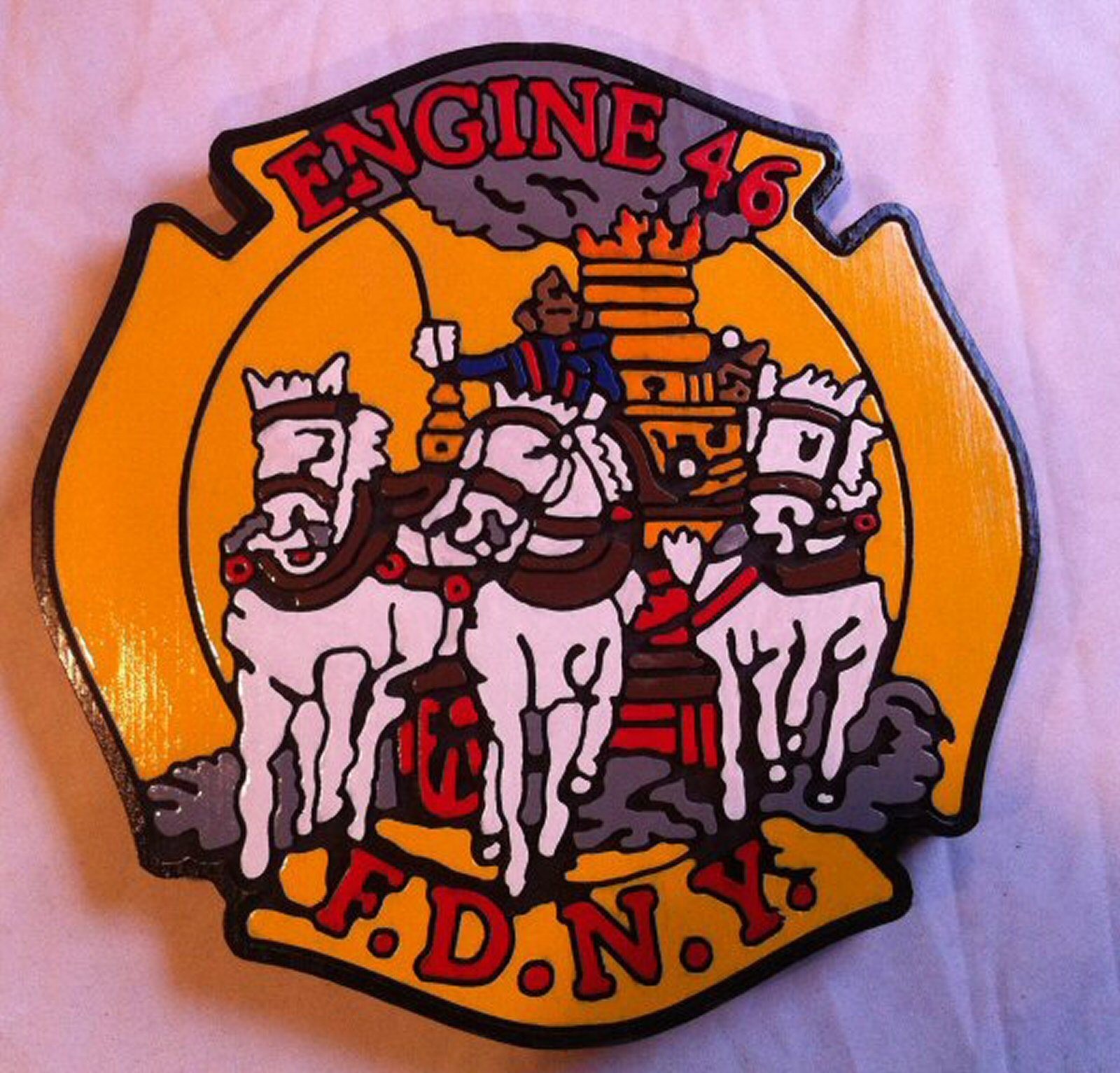 Fire Department New York 46 3D routed wood patch plaque sign Custom carved