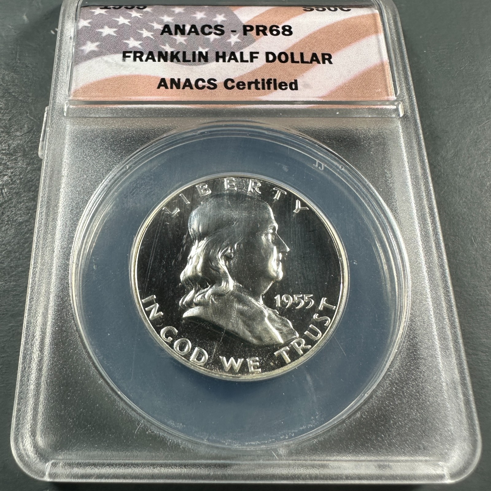 1955 50C SILVER PROOF Franklin Half Dollar, ANACS PR68 (89876)