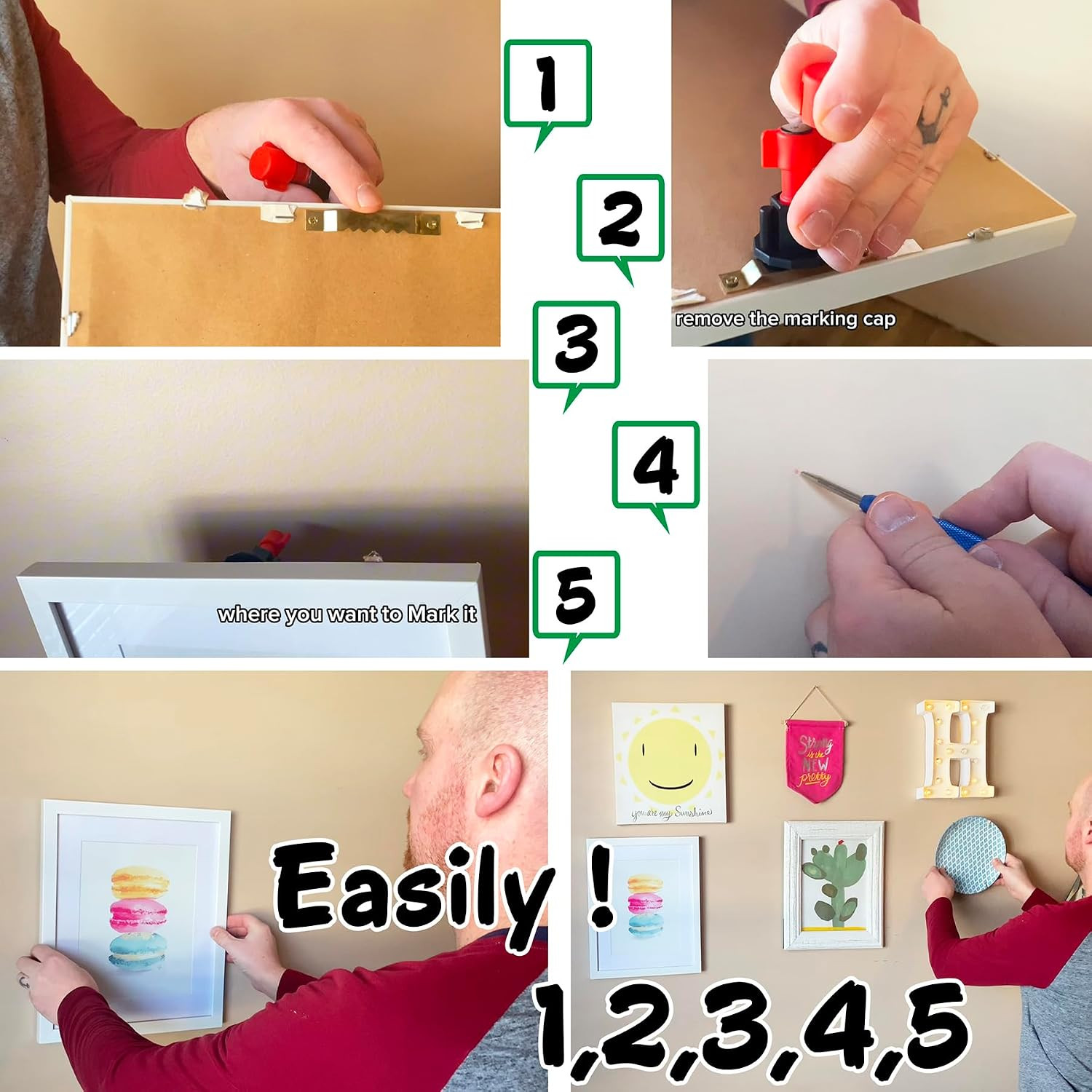 Picture Hanging Kit Tool with Level for Sawtooth/Keyhole Frame Hangers Help Easy
