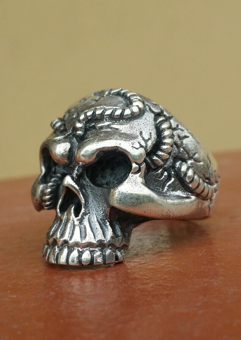 925 MENS SILVER RING SEAL HARLEY MOTORCYCLE SKULL
