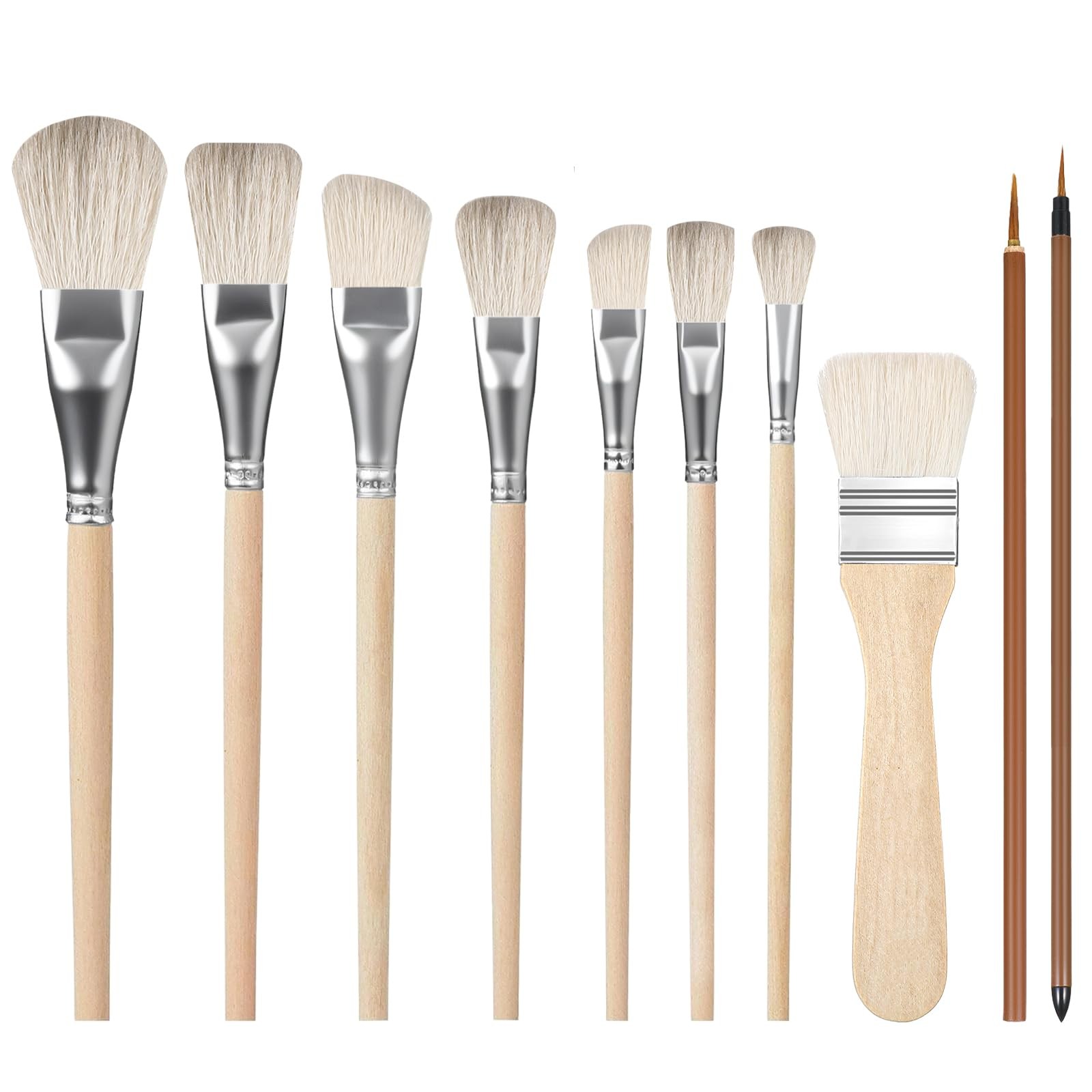10PCS Pottery Glaze Brushes Goat Hair Mop Set for Ceramic Oil Painting Art