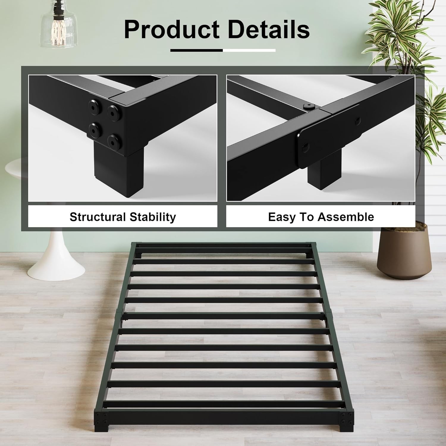 3 Inch Low Twin Bed Frames Heavy Duty Metal Platform No Box Spring Needed Easy