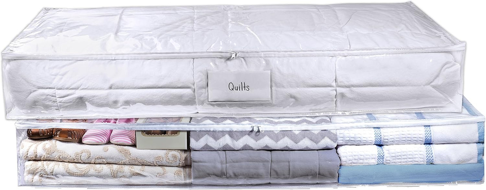Clear Underbed Storage Bags 2 Pack Vinyl Zippered Organizers 40x18x5