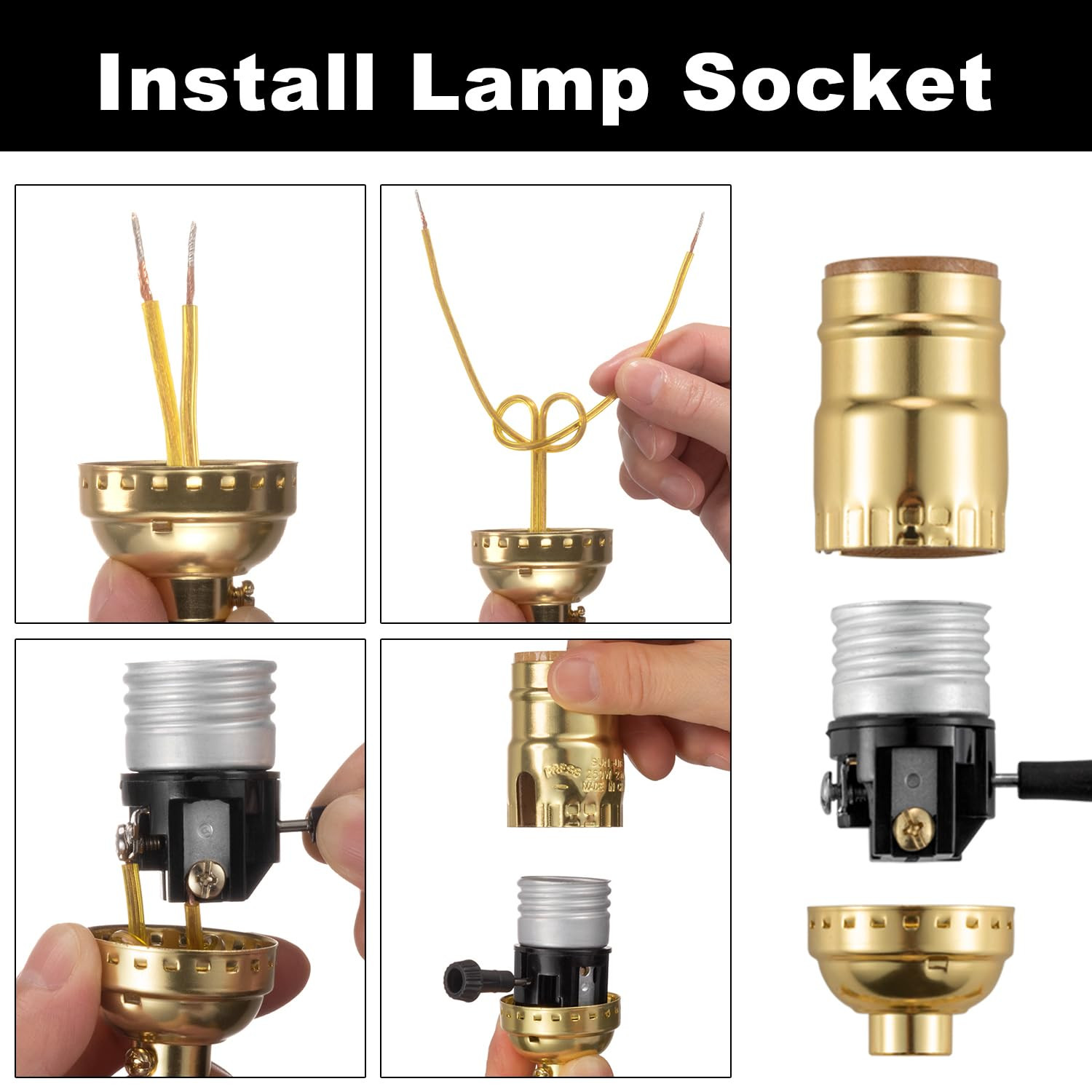 3 Way Lamp Socket Replacement, E26 Threaded Base, Turn Knob for Low-Medium-High