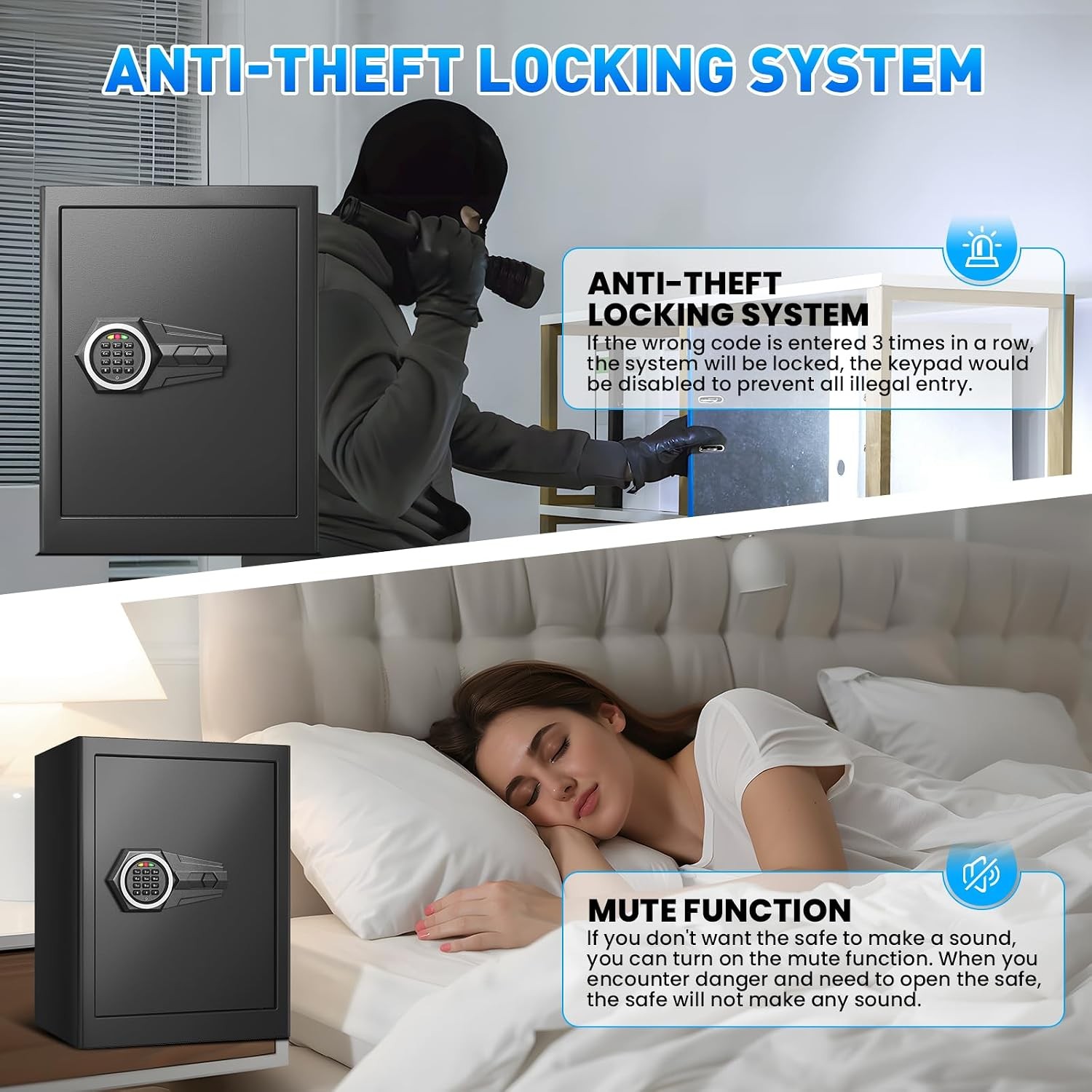 2.0 Cuft Safe Box,Security Home Safe with Digital Keypad, Dual Alarm System& LED