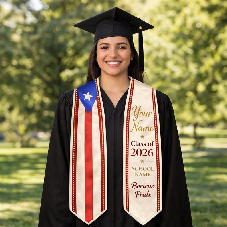 Custom Puerto Rican Graduation Stole 2026, Puerto Rican Flag Sash, Boricua Grad