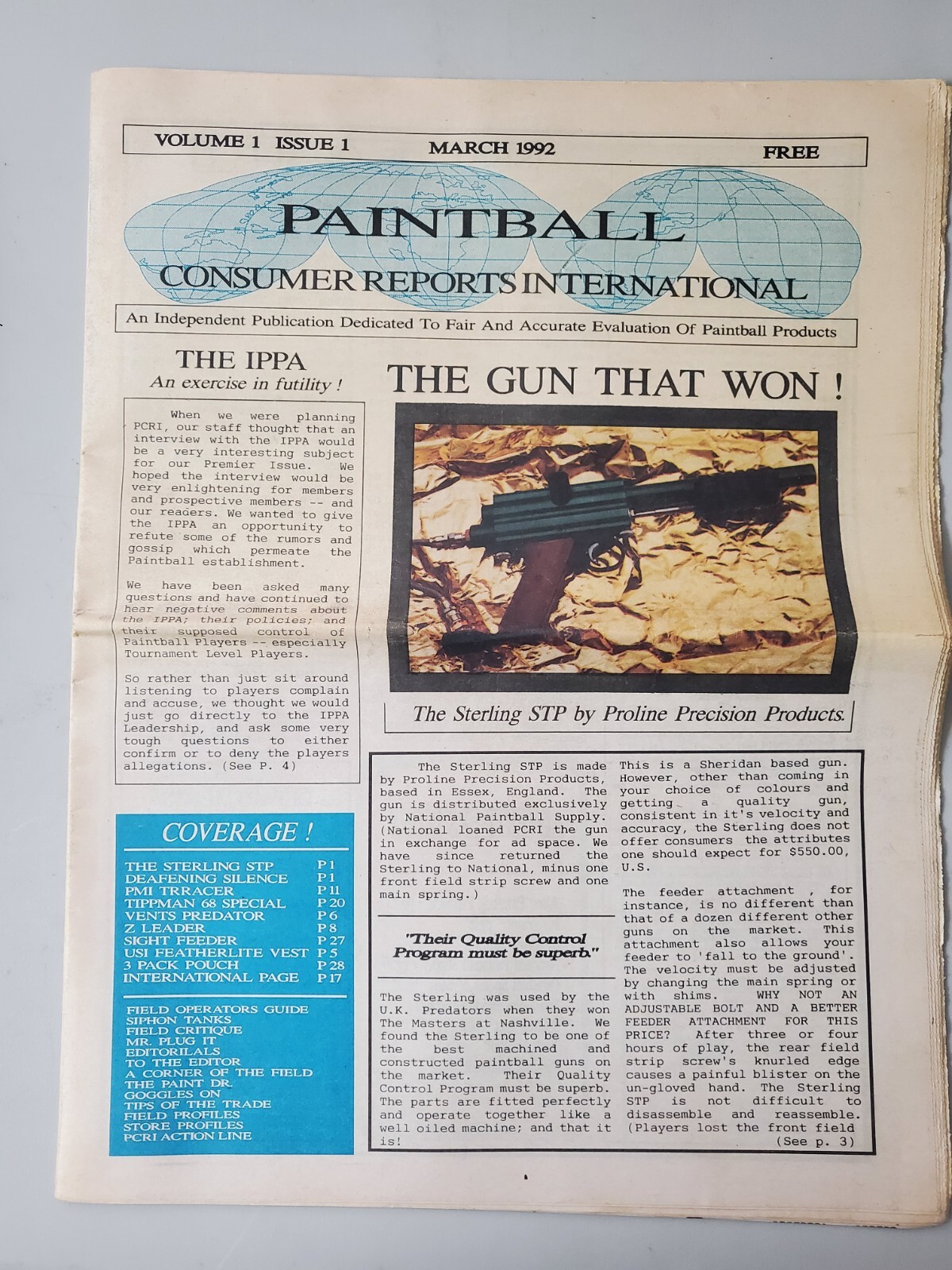 PCRI Paintball Magazine March 1992 PREMIER ISSUE #1 Super rare collectable