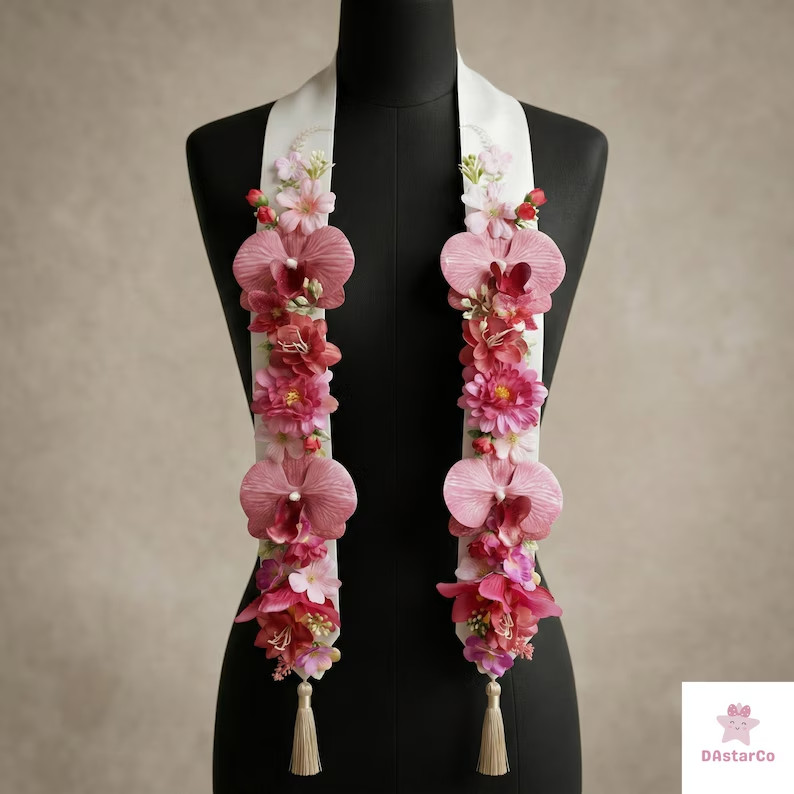 Handmade Orchid Floral Graduation Stole, Layered Ceremony Sash 2026