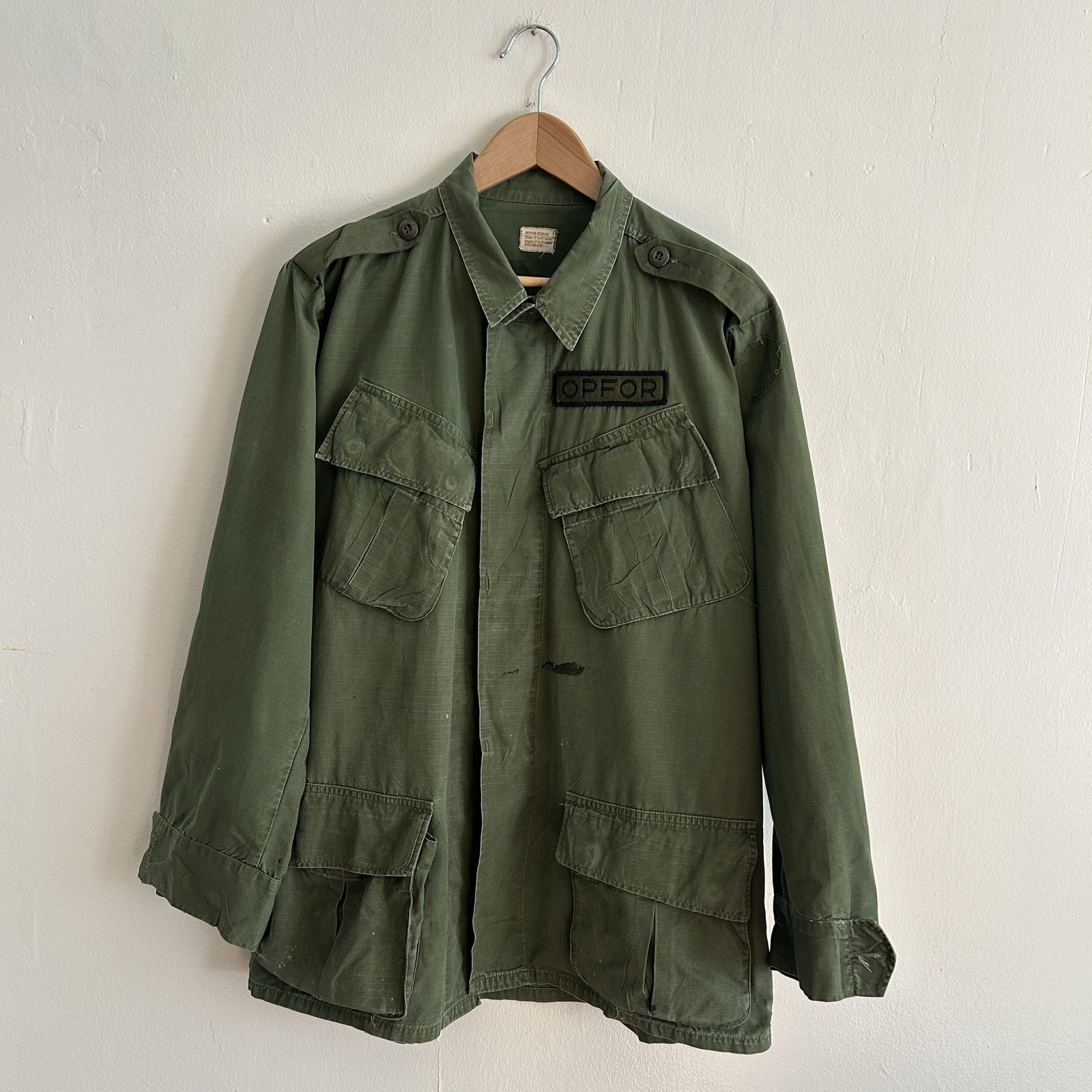 Vintage 1969 Vietnam Jungle Fatigue Ripstop Shirt OG107 Epaulets Slant M Reg