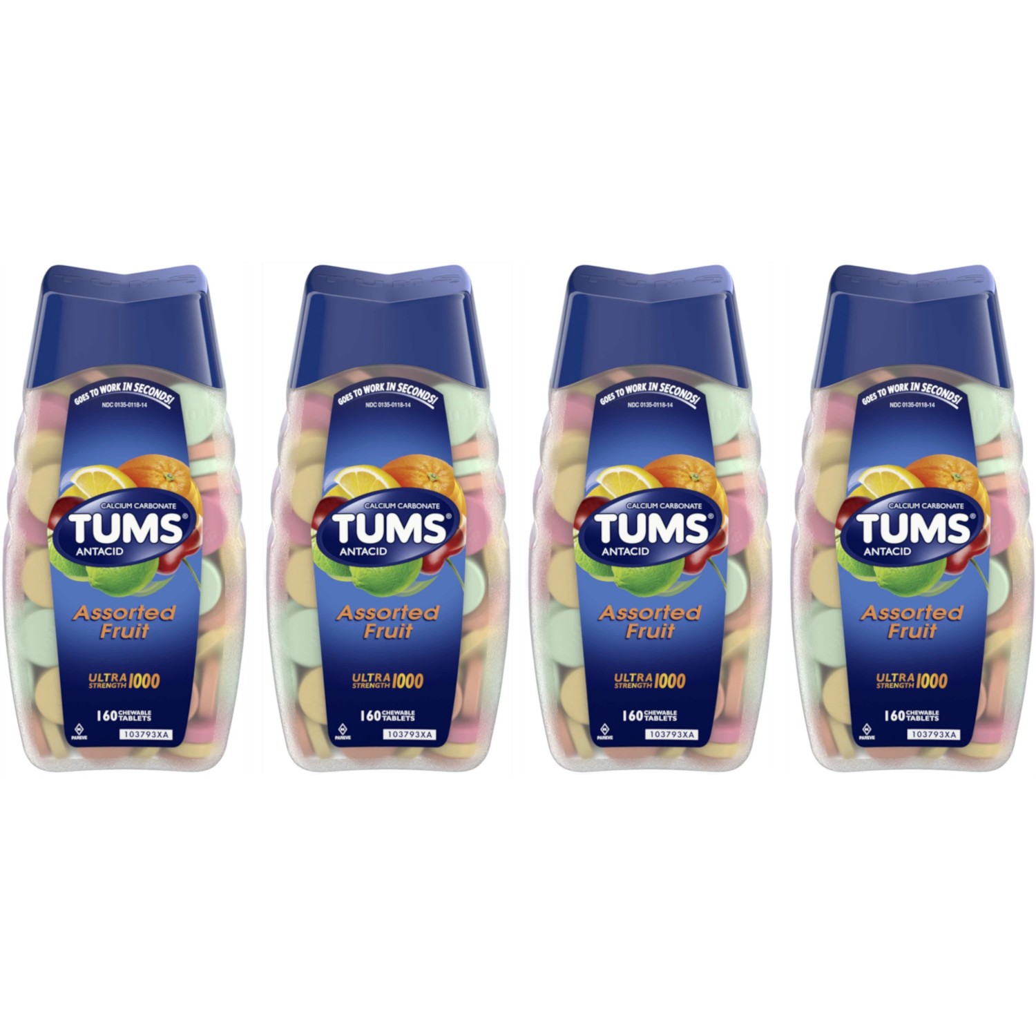4 Pack Tums Antacid Calcium Ultra Strength 1000 Assorted Fruit 160 Tablets Each