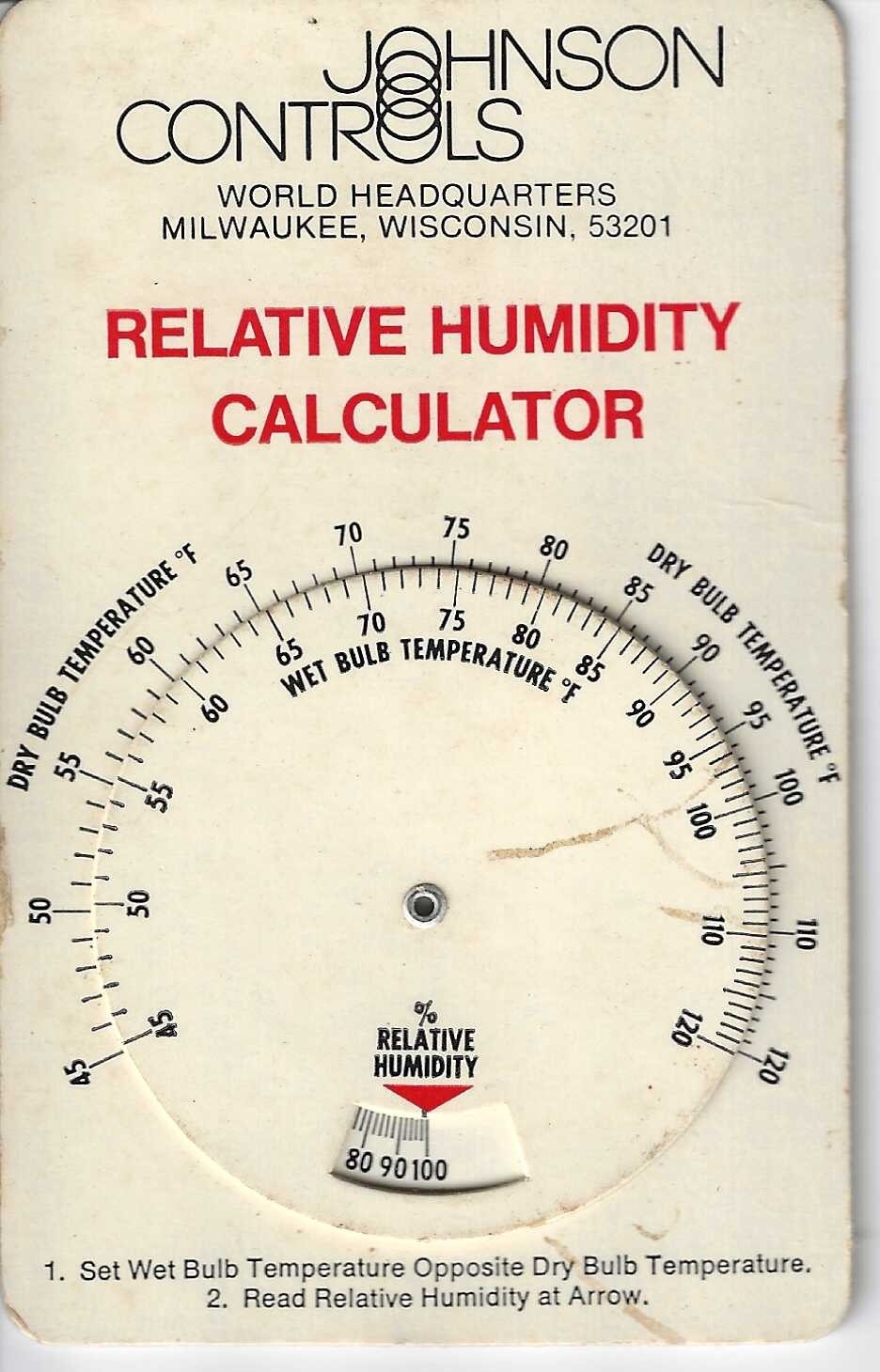 Vintage Johnson Controls Relative Humidity & Dew Point Calculator (1981)