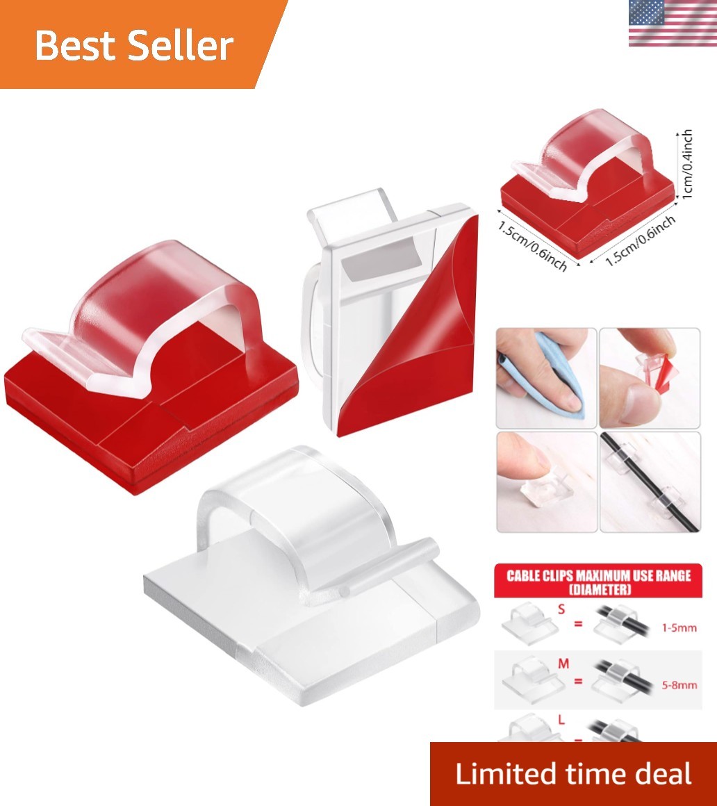 Adhesive Mini Cable Clips - 60 Pcs Clear Organizers for String Lights and More