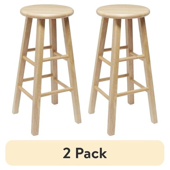 (2 pack) Mainstays Natural Tan Wood Backless Indoor Kitchen Barstool 29 high