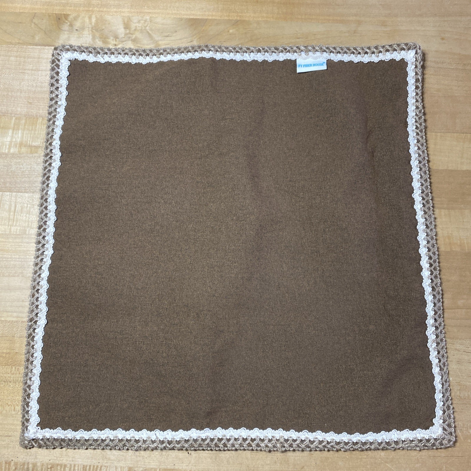 FY Fiber House Boho Set Of Two  Brown Pillow Cases 17.5x17.5 Cream Woven Trim.