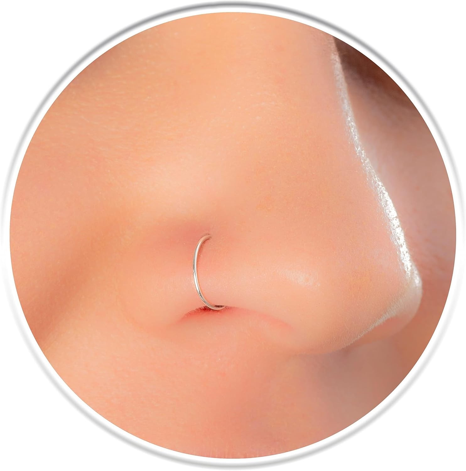 Silver Nose Ring - Thin Tiny 20 Gauge 7mm Nose Hoop Piercing Jewelry - 925