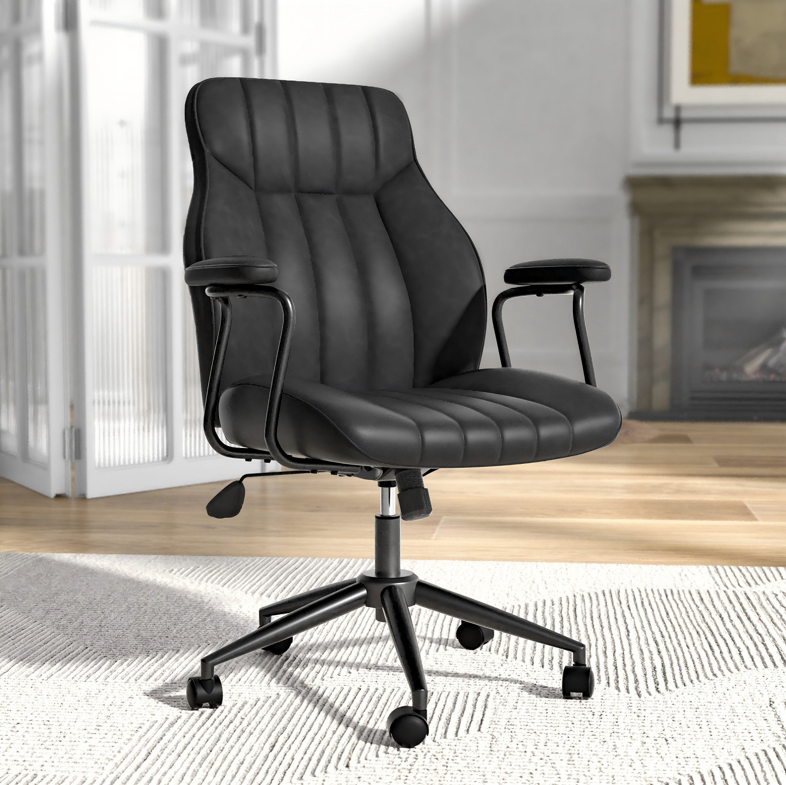 Executive Office  Chair PU Leather Reclining with Lumbar Support & Wheels Black