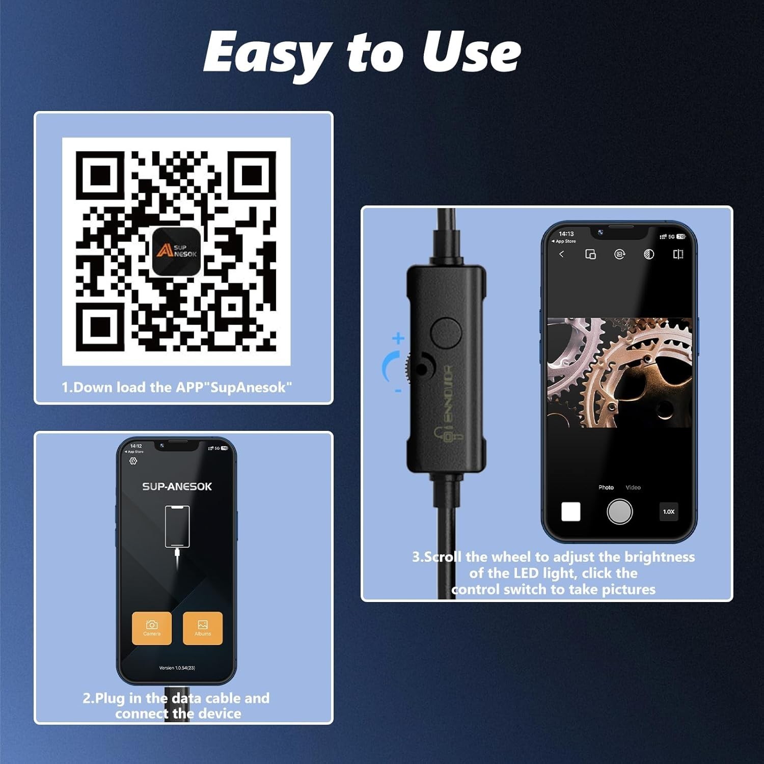 5M Endoscope Camera with Light, 1920P HD Borescope Camera with 8 LED Lights NEW