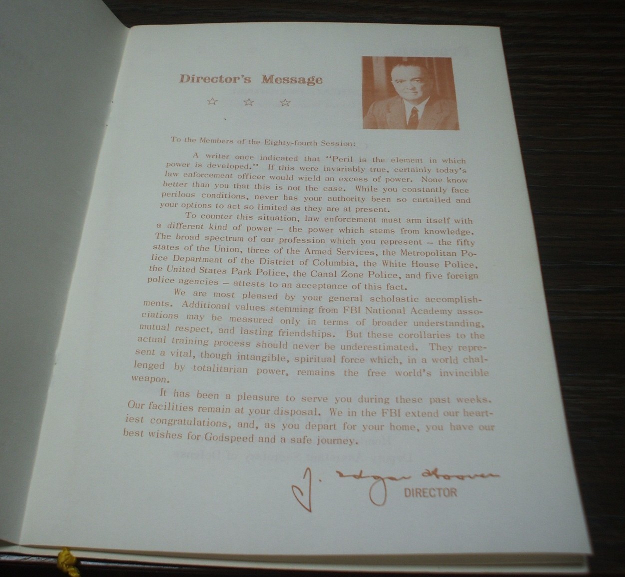 November 5, 1969 FBI NATIONAL ACADEMY - Graduation Exercises Program