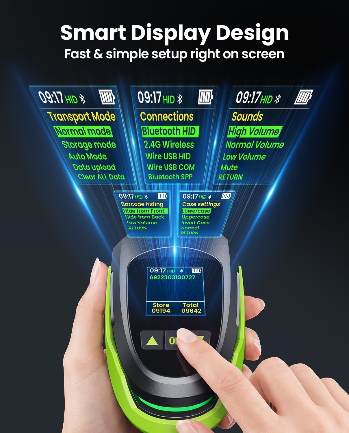Eyoyo 1.44" LCD Barcode Scanner Wireless with Screen 1D 2D QR Bluetooth Scanner
