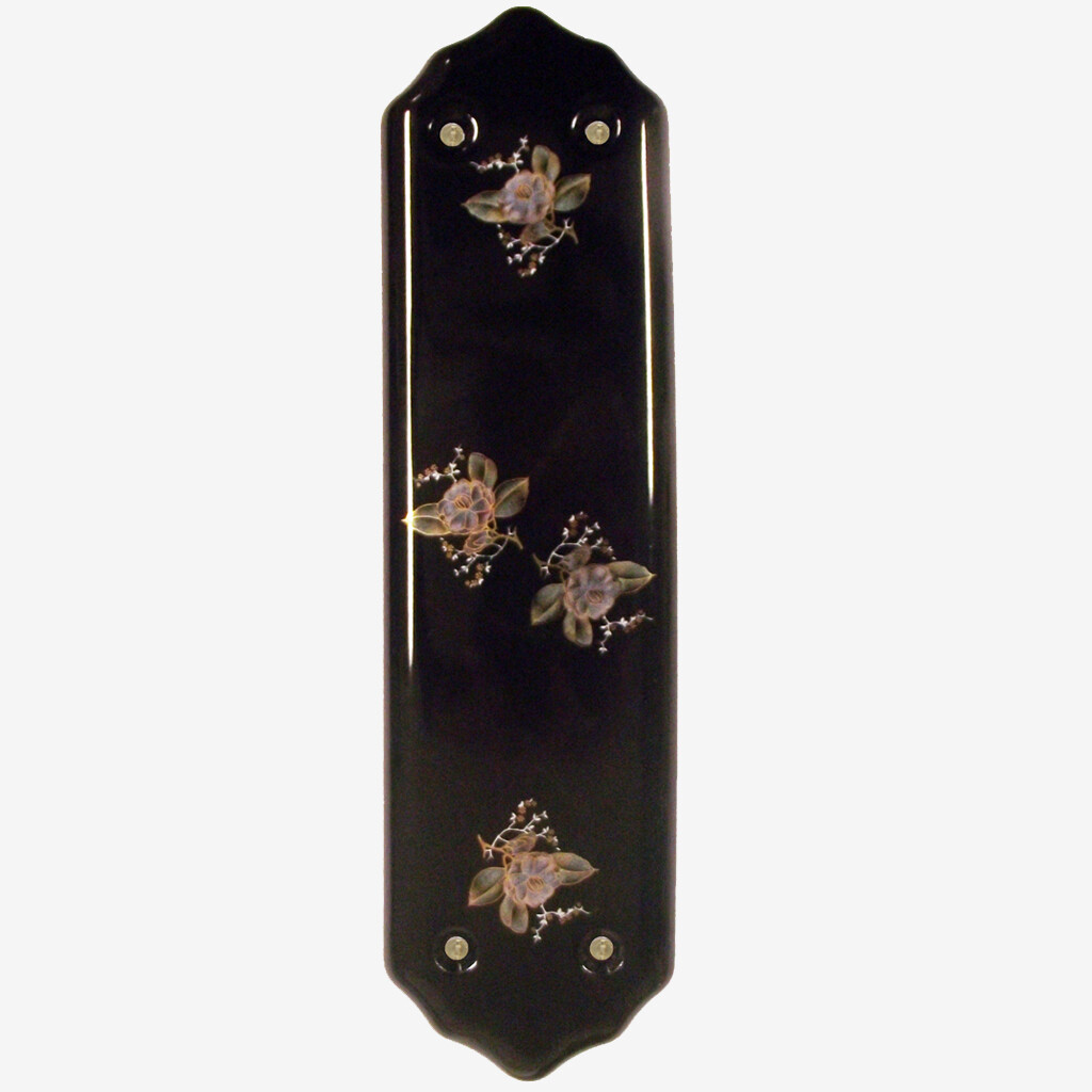 1 x Black Porcelain Door Finger Plate Melody Floral Design