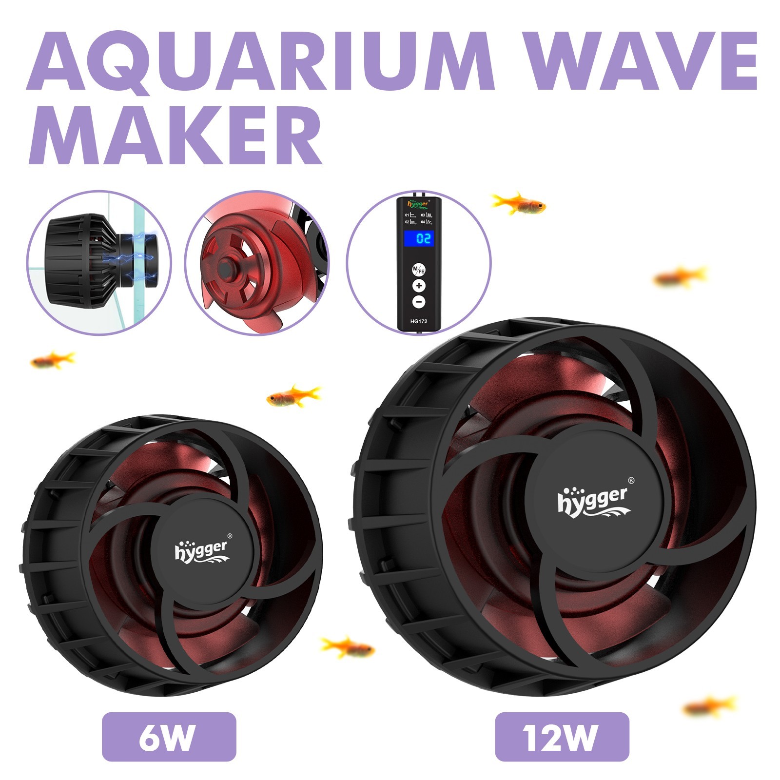 hygger Lite Wave Maker 792-2114 GPH DC Pump 4 Modes 10-120 Gal Aquarium