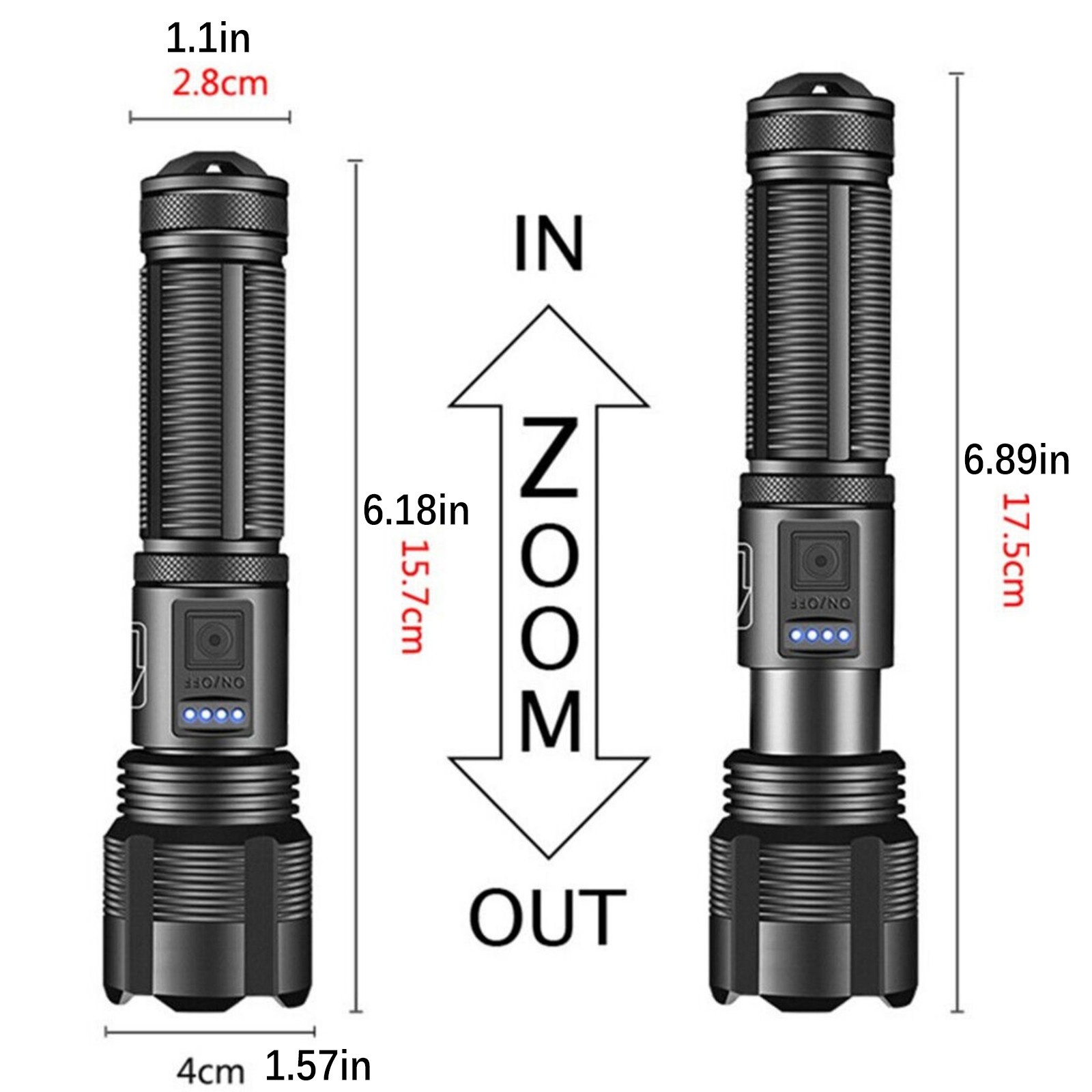 LED Flashlight 1000 lumens Super Bright Tactical Rechargeable Retractable Zoom