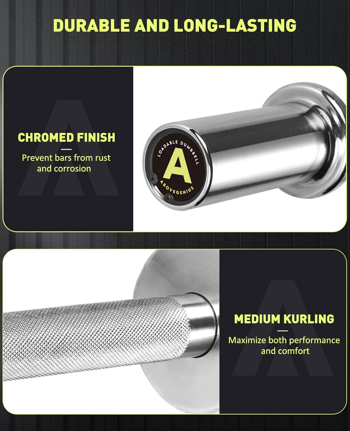 16" Olympic Dumbbell Handles, Solid Steel Loadable Weight Bars for 2-Inch Plates