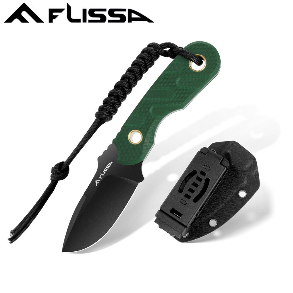 FLISSA 7" Fixed Blade Knife Hunting Knife Full Tang with Kydex Sheath G10 Handle