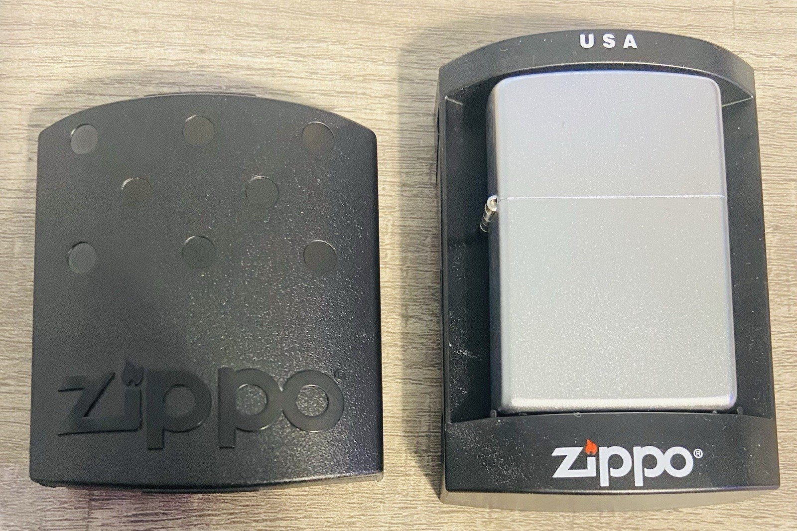 Zippo 2005 Brushed Chrome Lighter From an Estate.  A/05. NICE DESIGN ON EDGES.