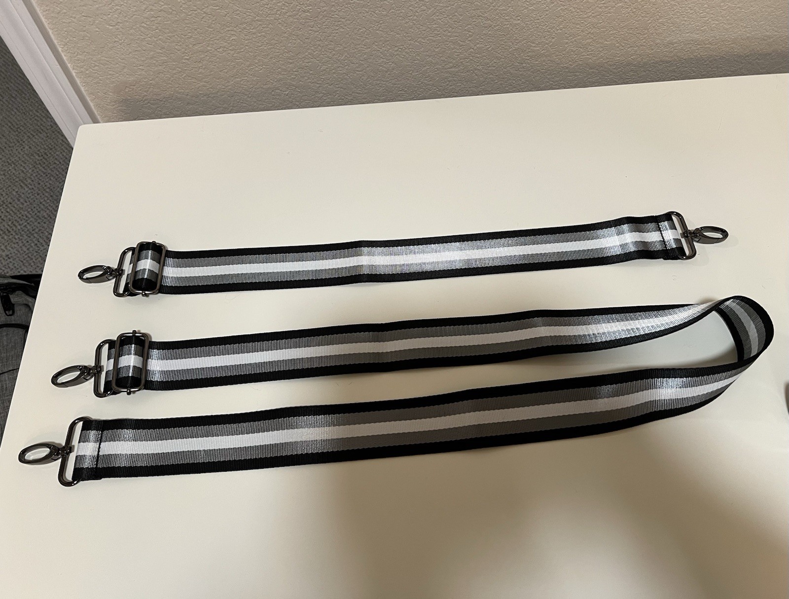 Striped Adjustable Detachable Bag Straps Set of  2 Black White Gray Fashionable