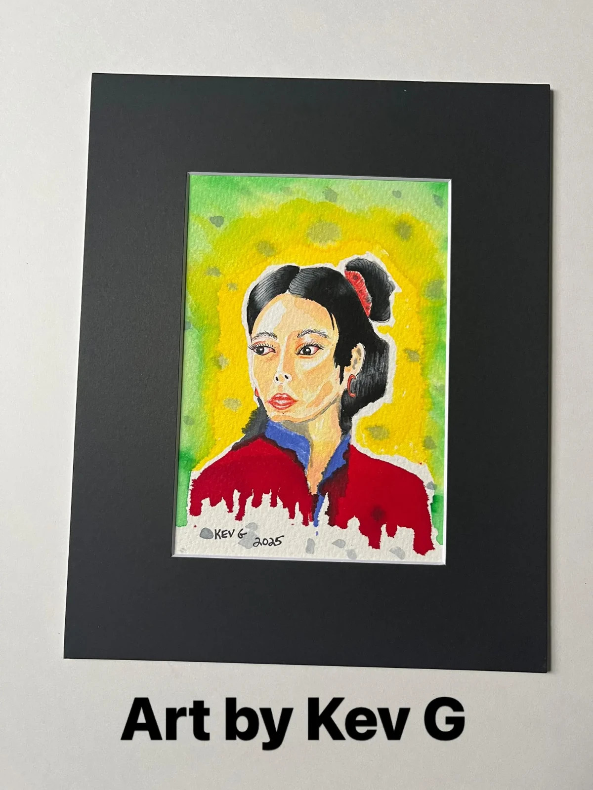 Original Watercolor Painting: Pretty Asian Lady Portrait  Matted 8x10