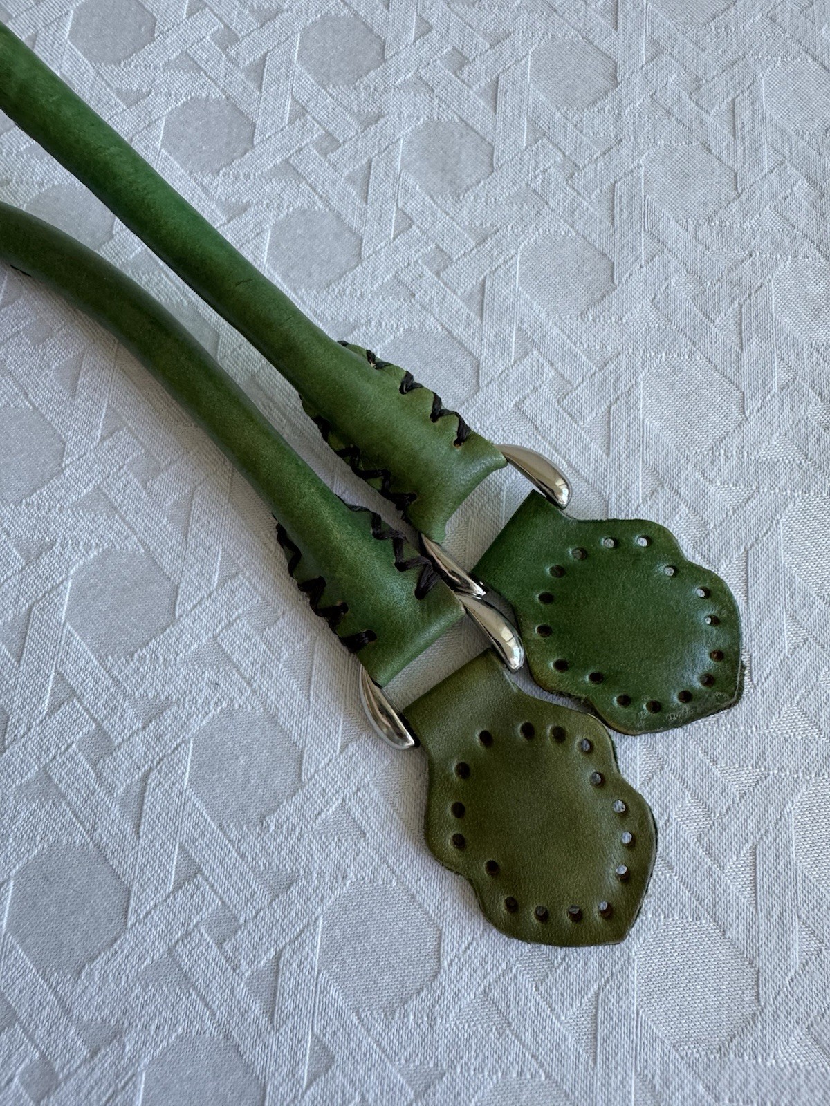 Grayson E Rolled Leather Purse Handles Small Green NEW