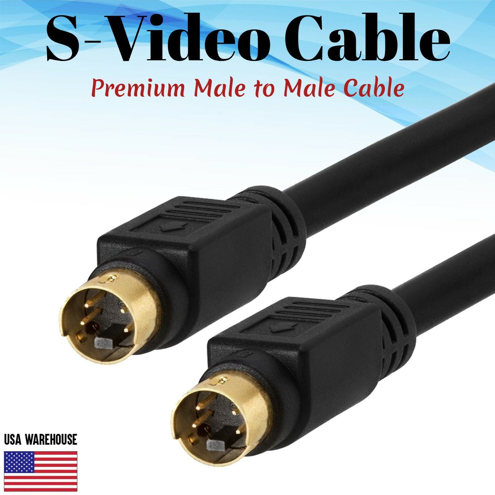 S-Video Male Cable 3ft 6ft 12ft 25ft - 4 Pin - SVideo SVHS Gold Plated HDTV VCR
