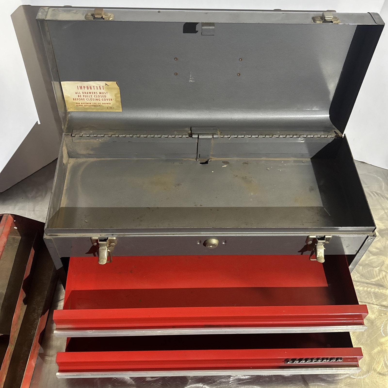 Craftsman 20" Portable Carrying Tool Chest Box Steel 2 Draw 65336 Vtg USA READ!