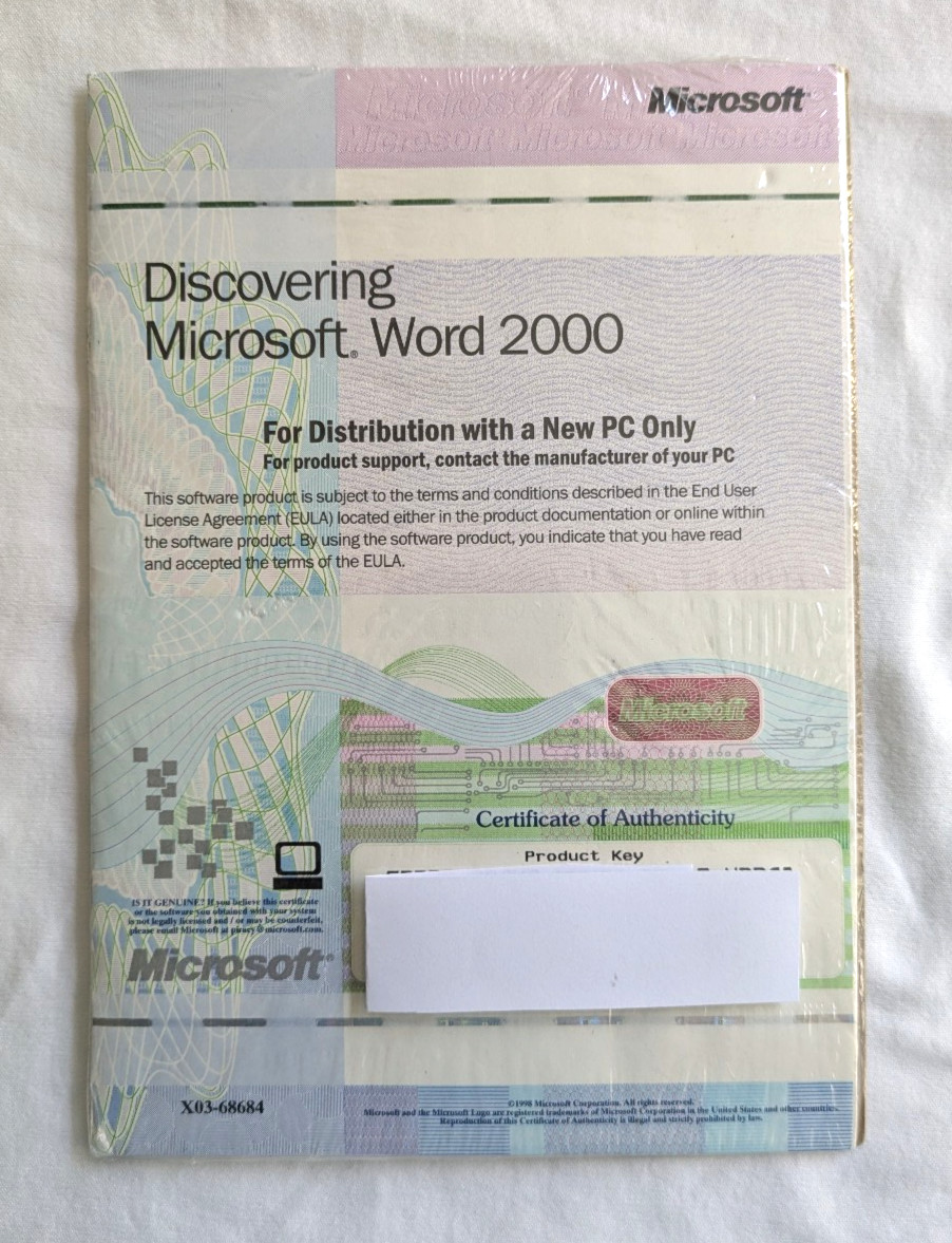 Microsoft Word 2000 CD with Product Key Office Word Processor New/Sealed