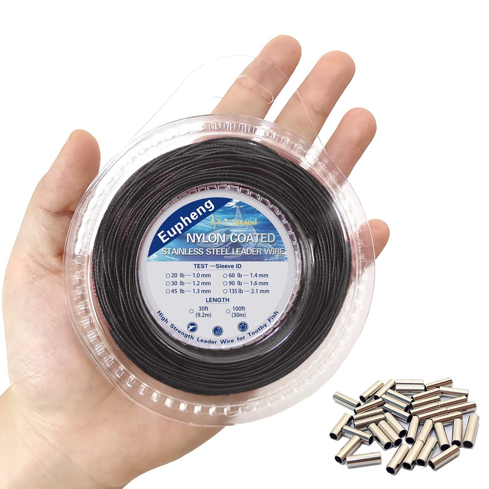 1x7 & 7x7 Nylon-Coated Stainless Steel Leader Wire – 20LB to 135LB (9.2M & 30M)