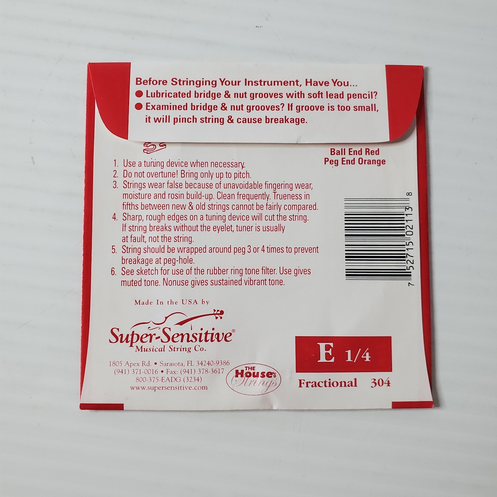Super Sensitive Red Label Violin E String 1/4 Size SS2113 New