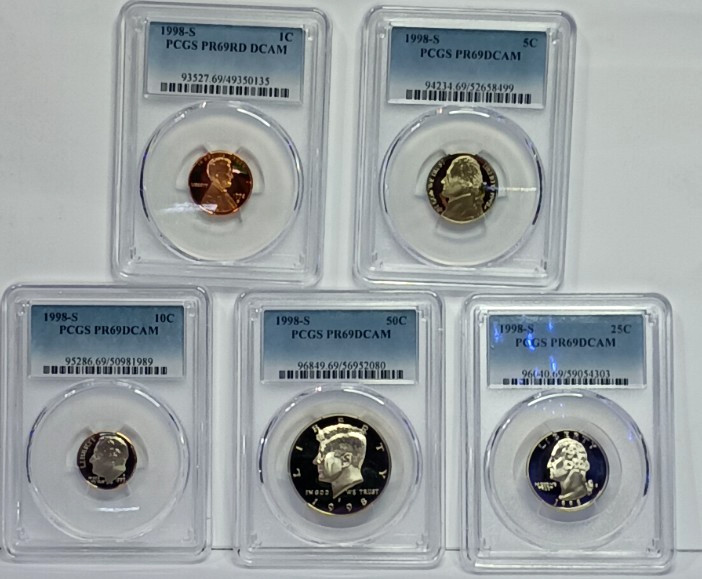 1998 S PR69DCAM PCGS-  5 Coin Set .50, .25, .10, .05, & .01