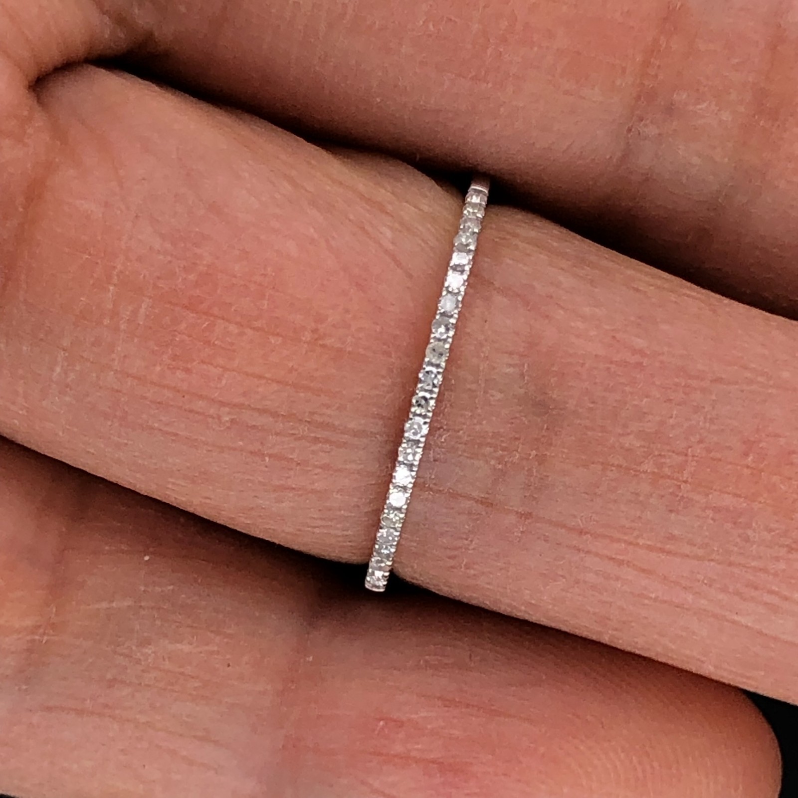 1mm Thin Diamond Eternity Ring Sterling Silver Stackable Band Minimalist Gift