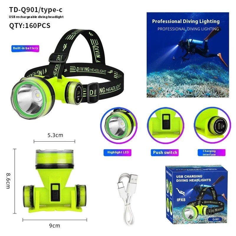 Diving Headlight 350m Waterproof LED Rechargeable Spearfishing