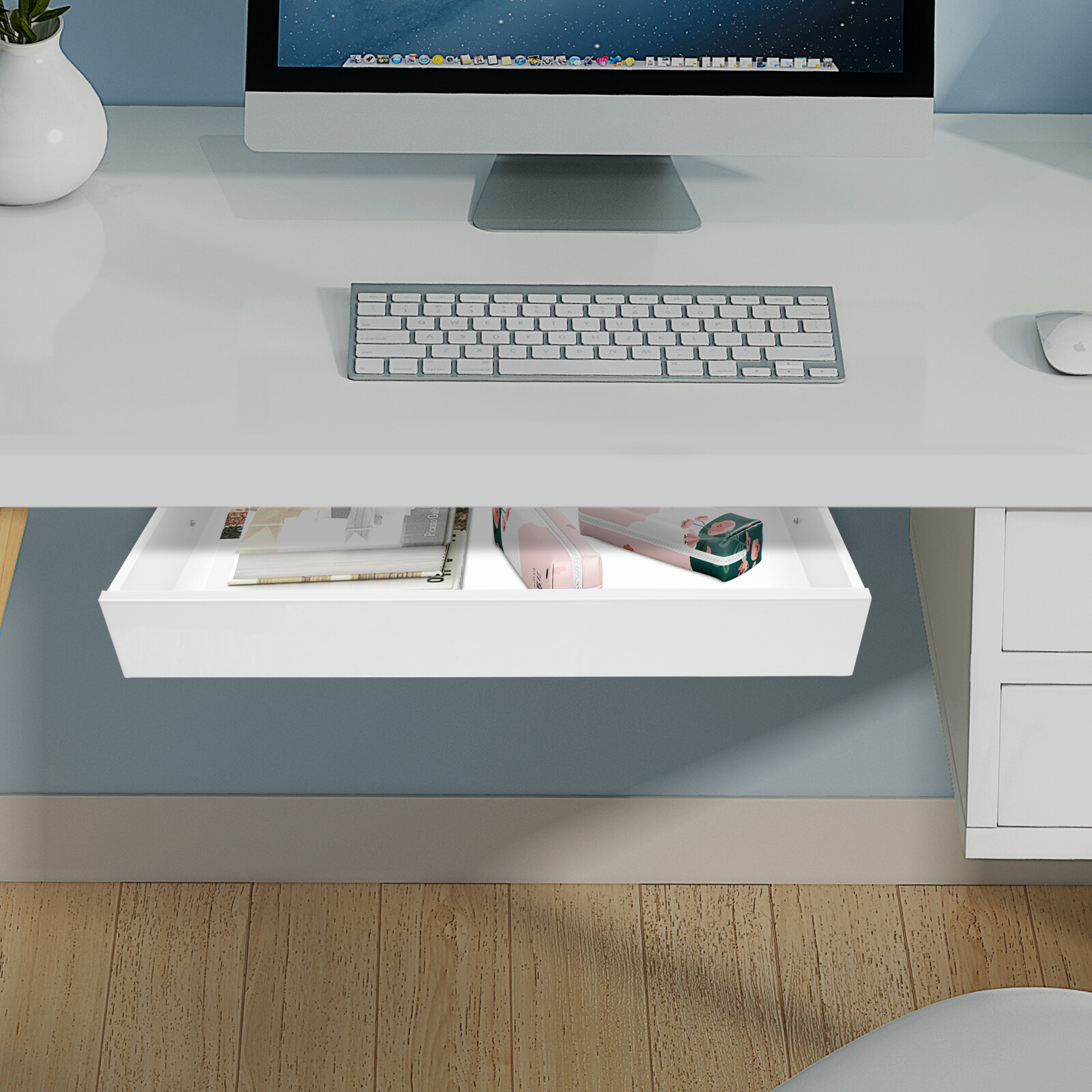 Under Desk Mounted Sliding Pull-out Drawer, Drawer Storage Organizer for Desks