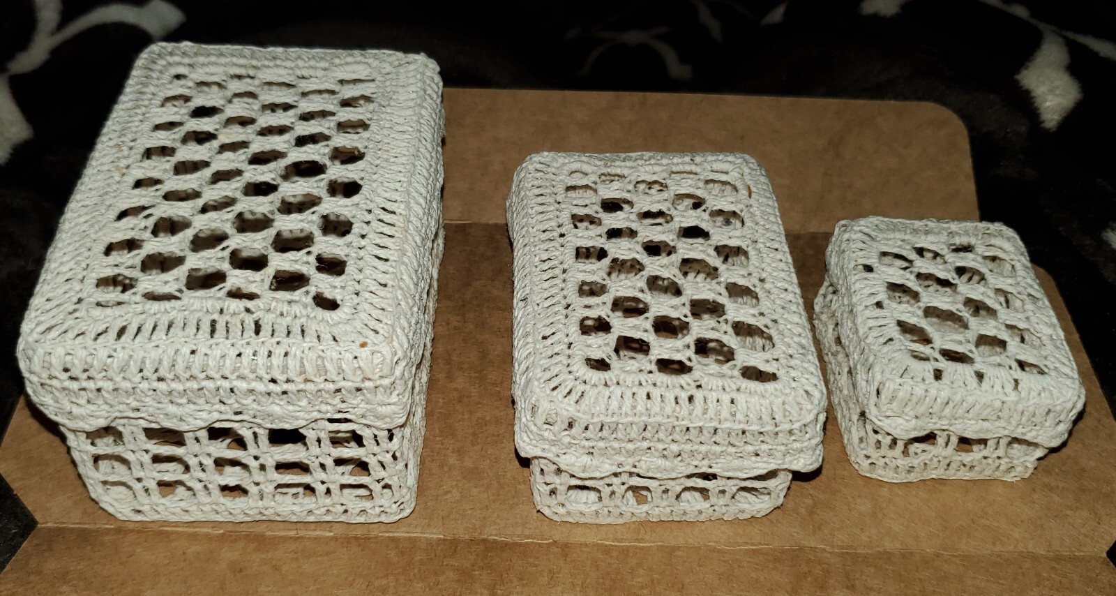 Trio Of Nesting Crocheted Vanity Boxes