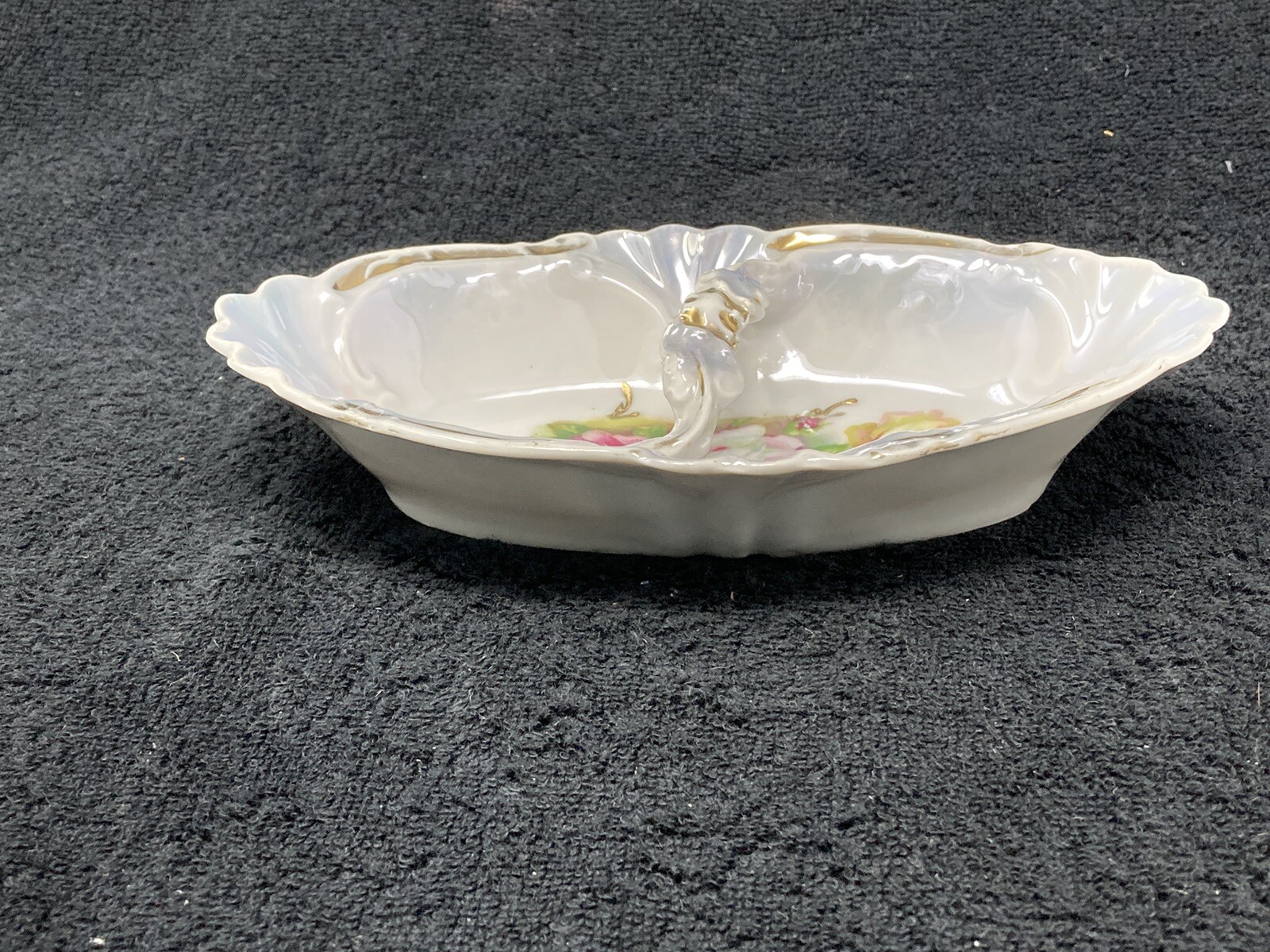 Hand Painted German Center Handle Floral Dish