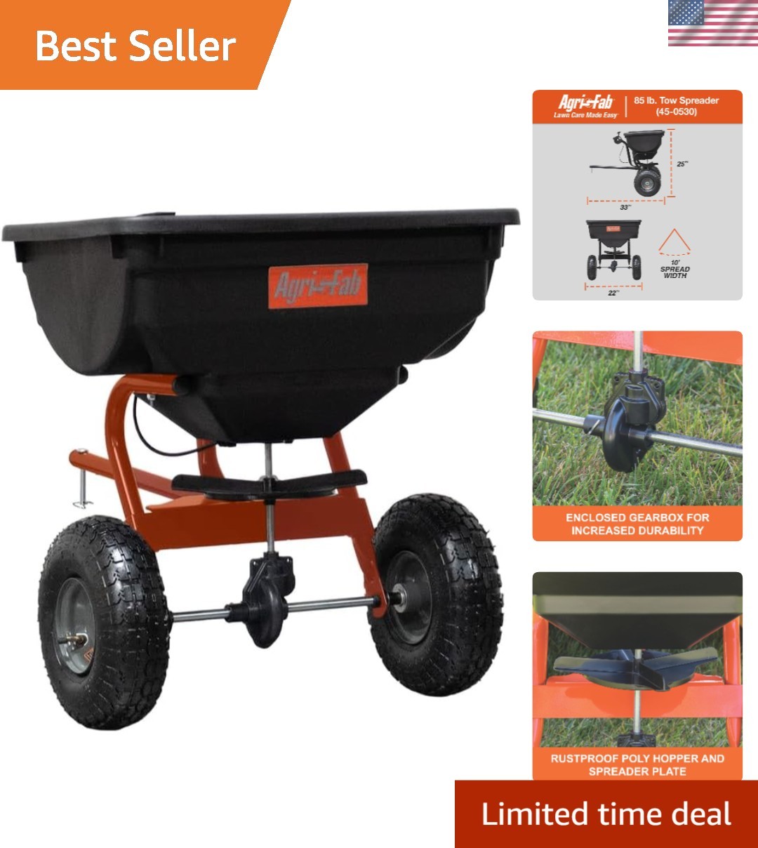 Compact 85 lb Pneumatic Tow Spreader for Effortless Lawn Maintenance