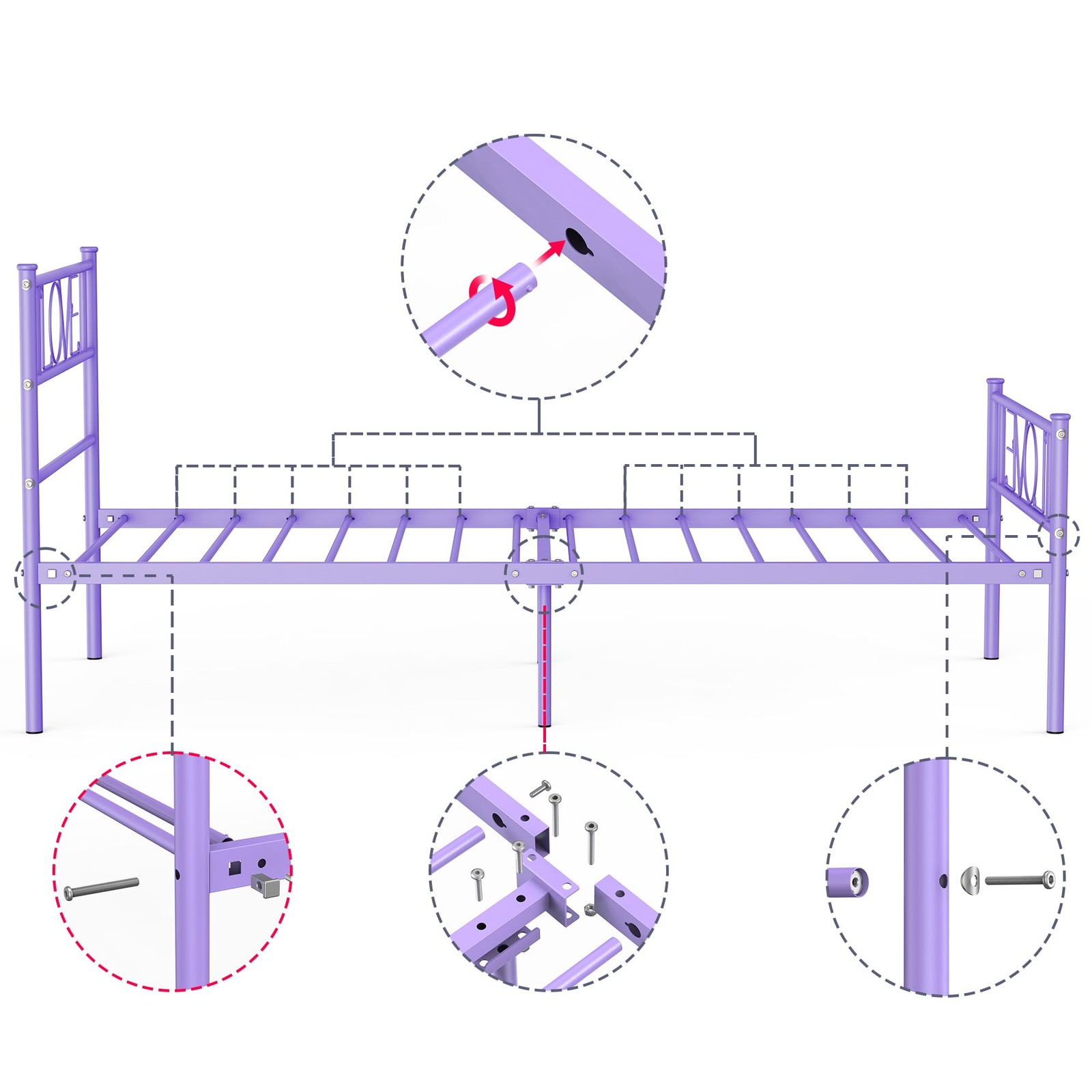 Twin Bed Frames Metal Platform Twin Size Beds Mattress Foundation with Headboard